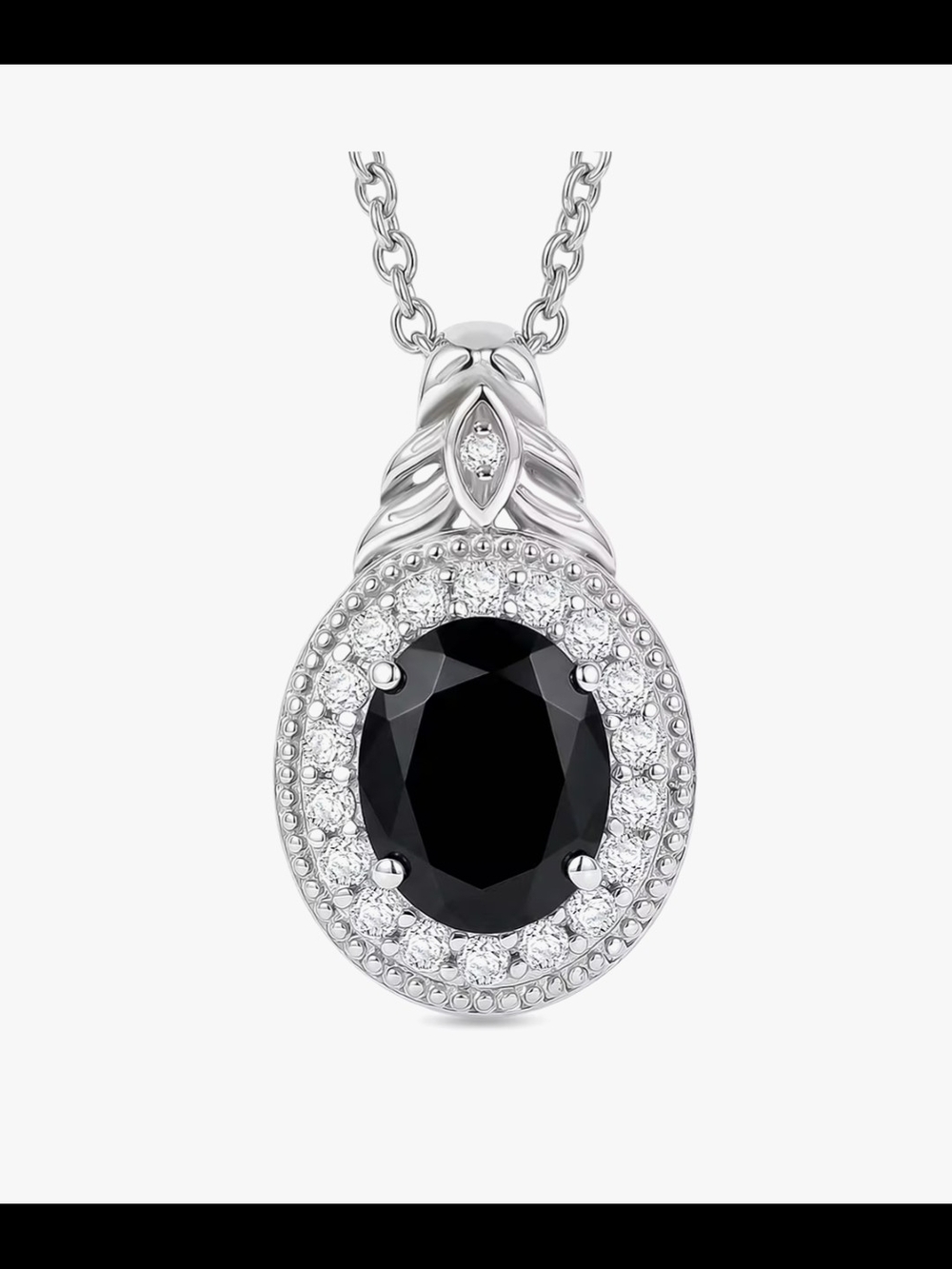 Thai black spinel and white zircon pendant with a 316L stainless steel necklace.